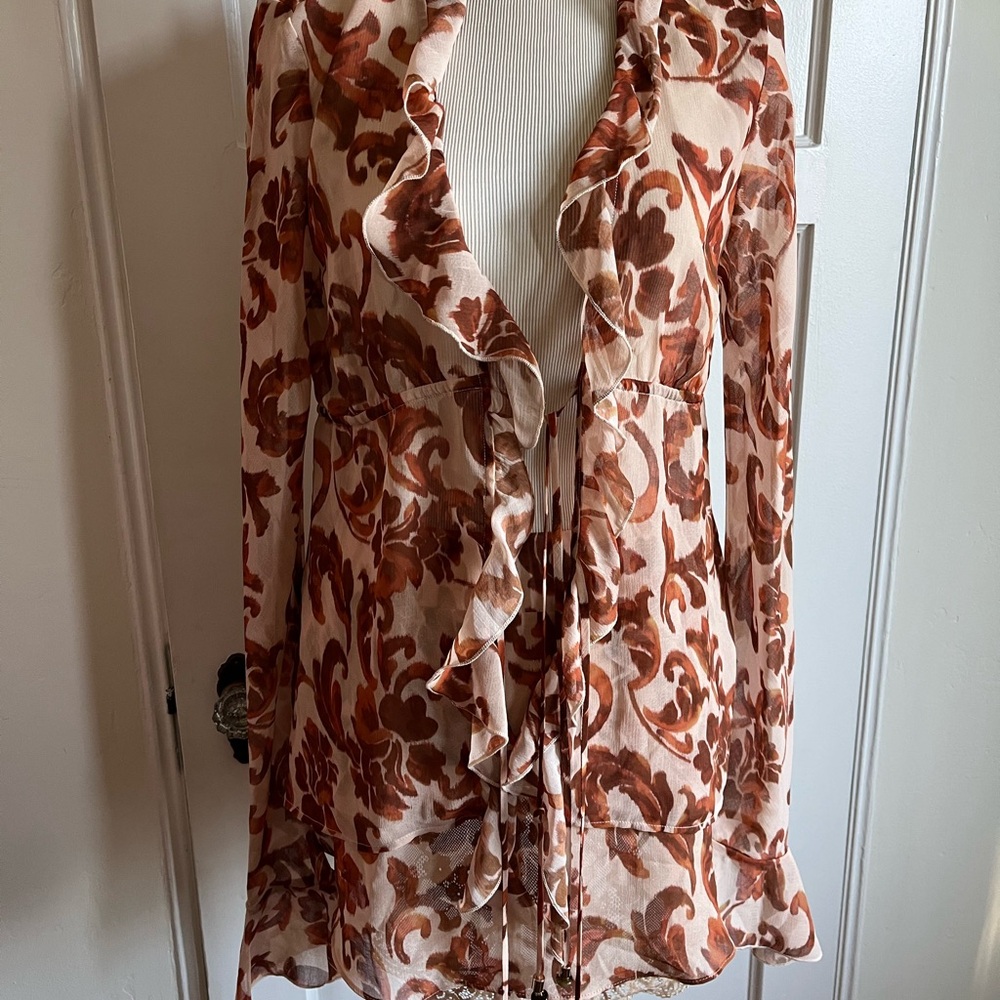 Floral Ruffle Tie-Front Blouse